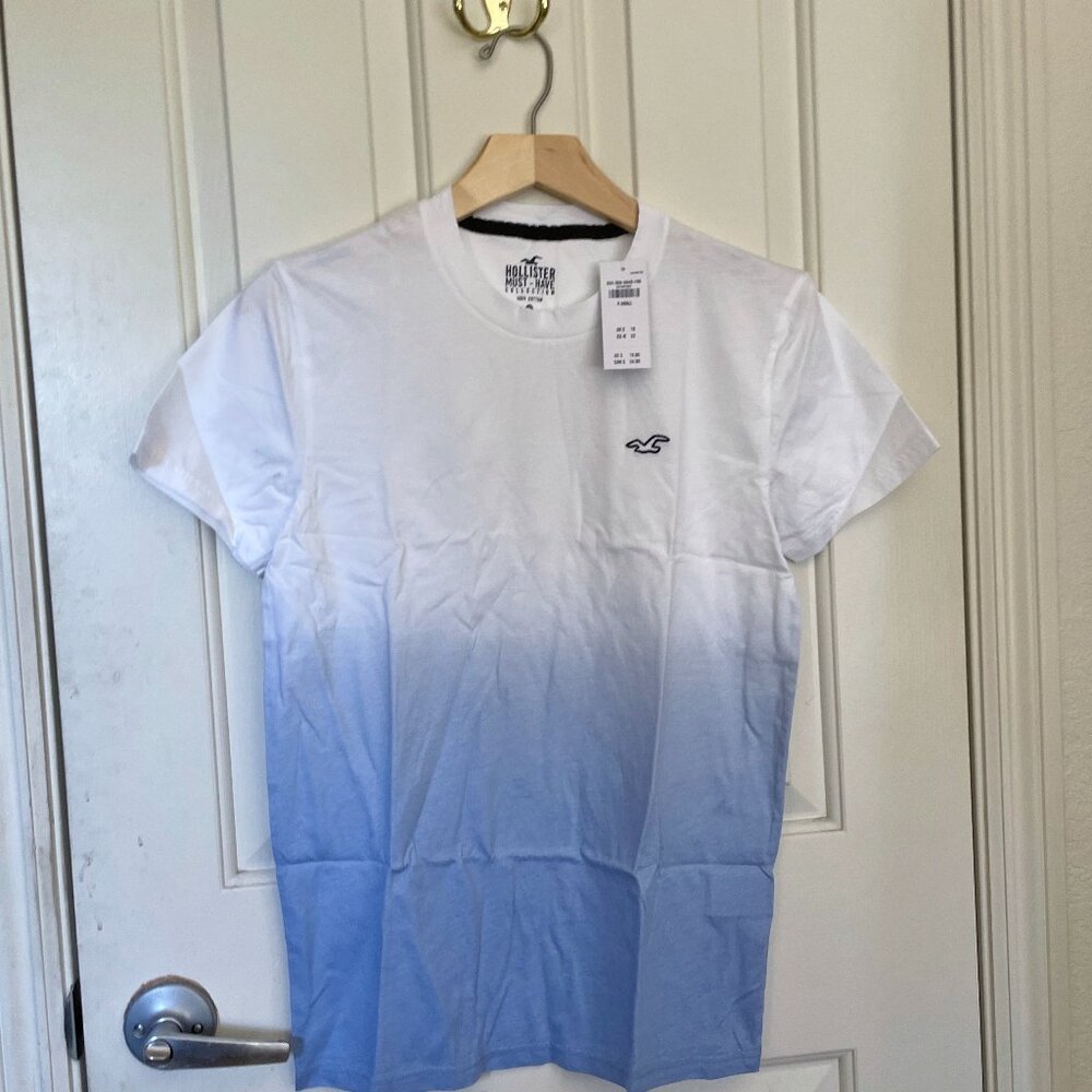 NEW Hollister Mens Juniors Ombre Gradient Logo Cotton Tee XS NWT Blue White